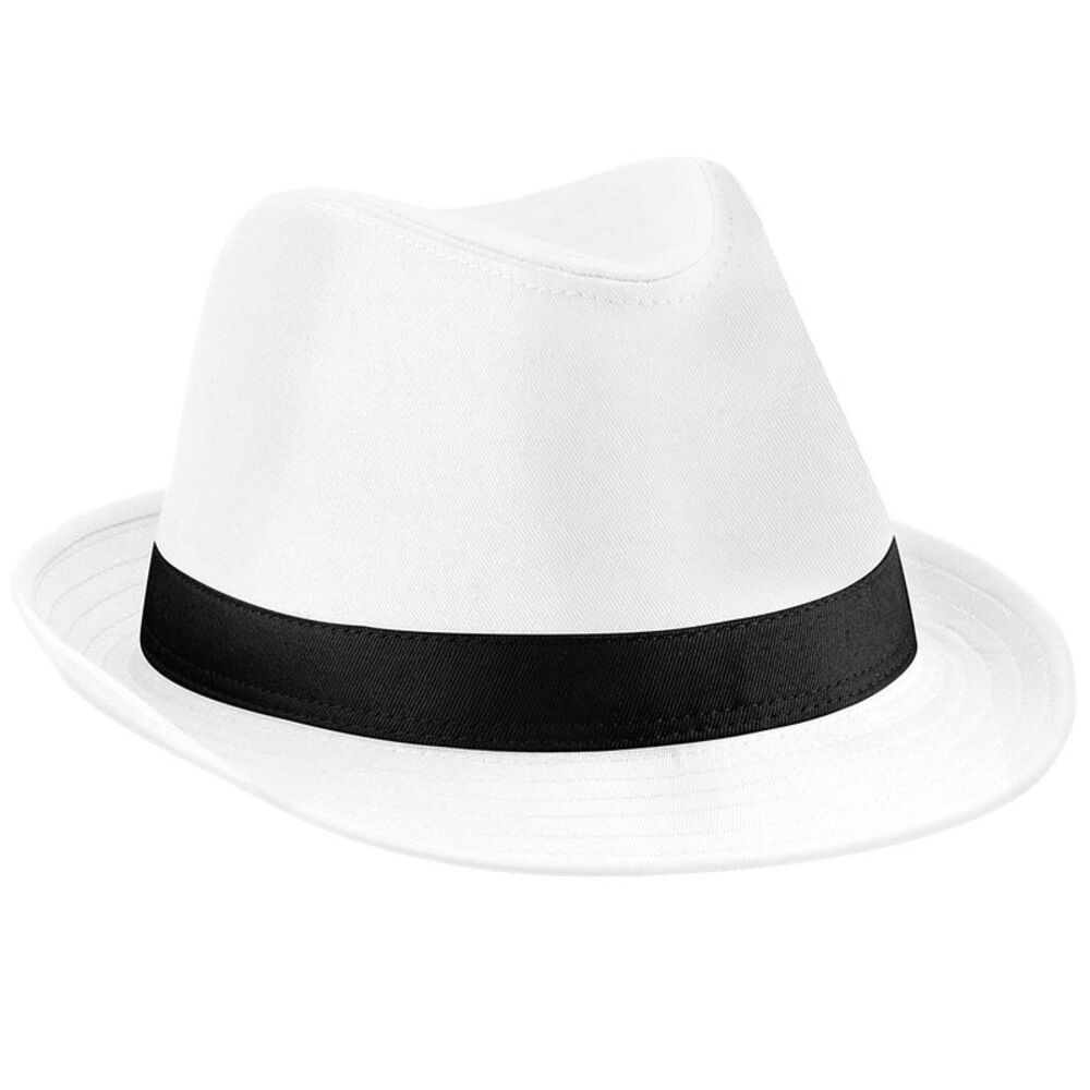 Beechfield Unisex Fedora Hat / White/Black